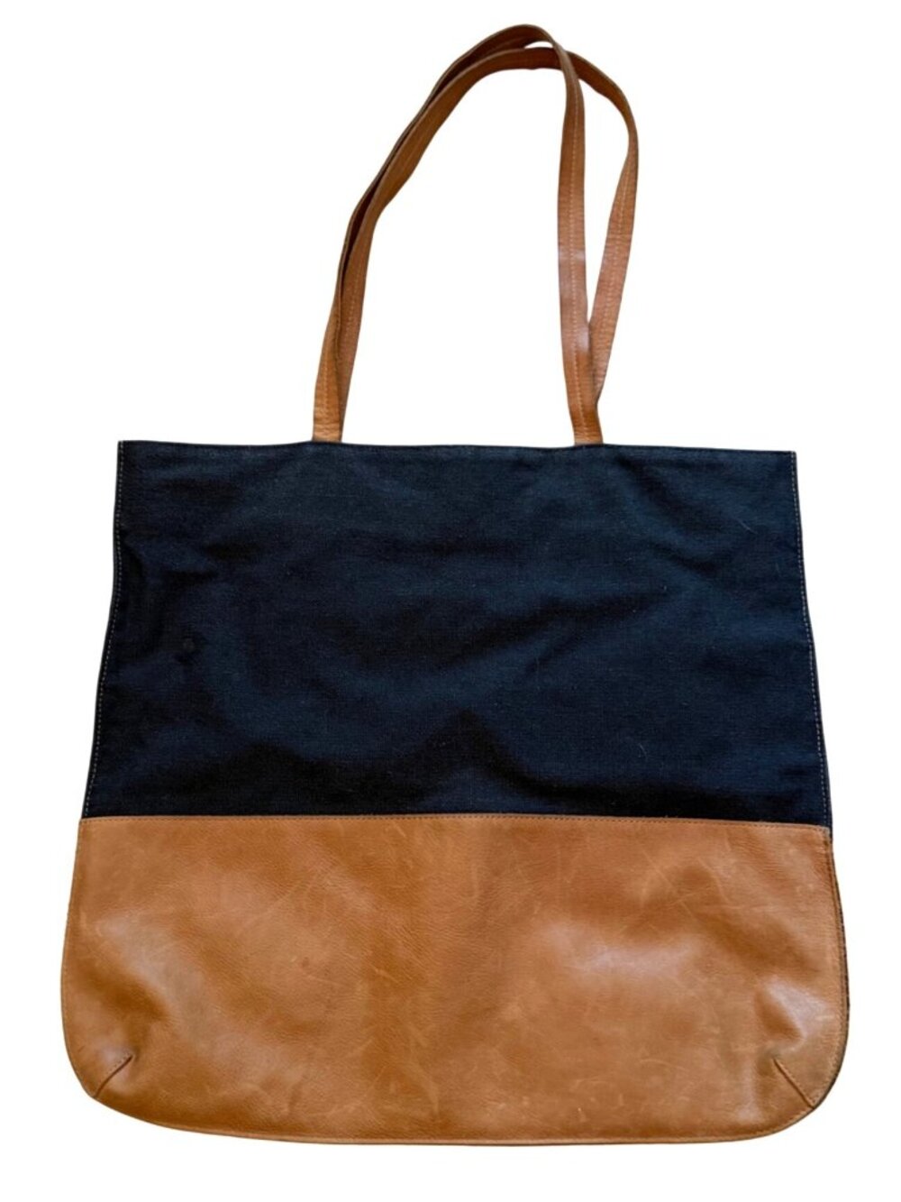 Hearth & Hand Magnolia Women's Tote Bag Brown Black Canvas Leather Carry All